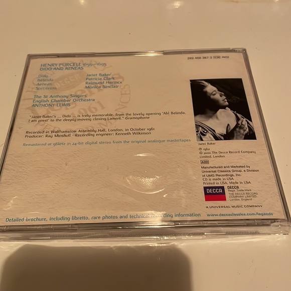 PURCELL: DIDO and AENEAS CD Opera - Picture 2 of 5